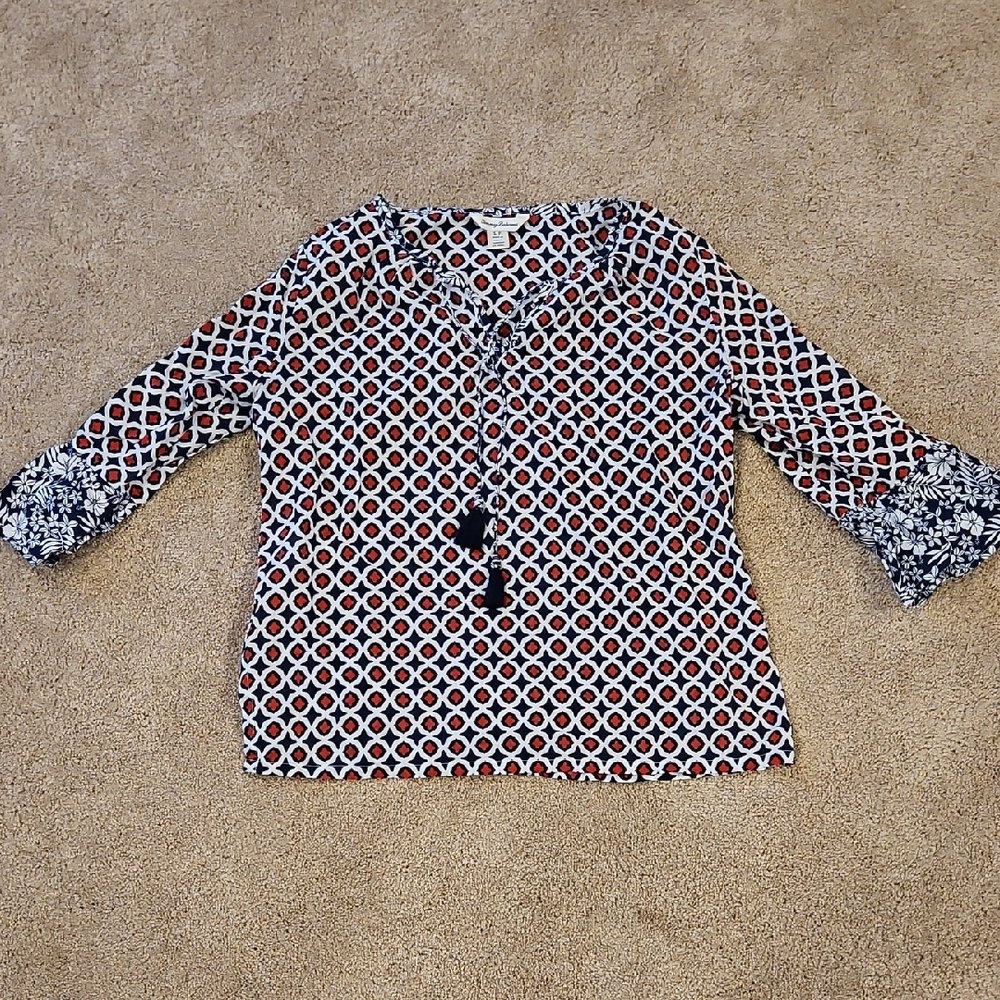 Tommy Bahama Red and Black Geometric Blouse